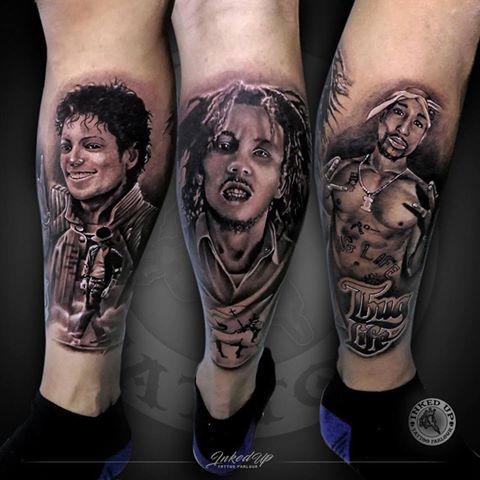 Celebrity Portraits Tupac Michael Jackson Tattoo by Inked Up Tattoo Parlour - Kuta, Bali