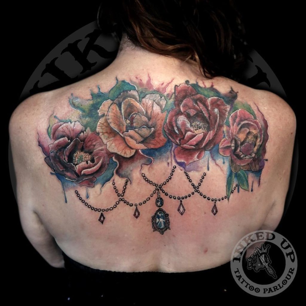 Earthtone Watercolor Roses Tattoo by Kiki for Inked Up Tattoo Parlour 2018 - Kuta, Bali