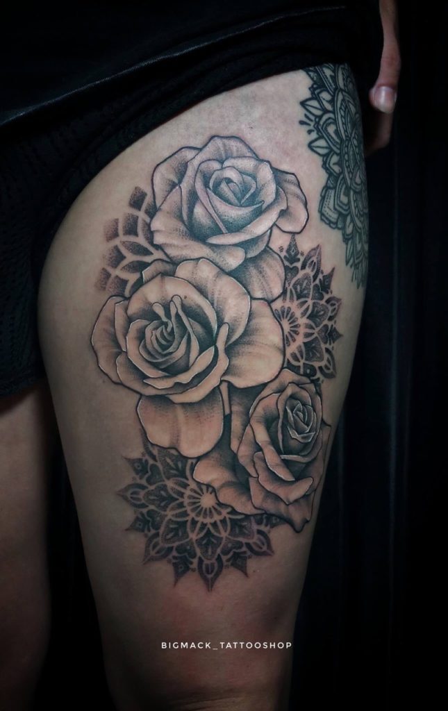 Roses and Mandalas by Dewa at Bigmack Tattoo Shop Bali