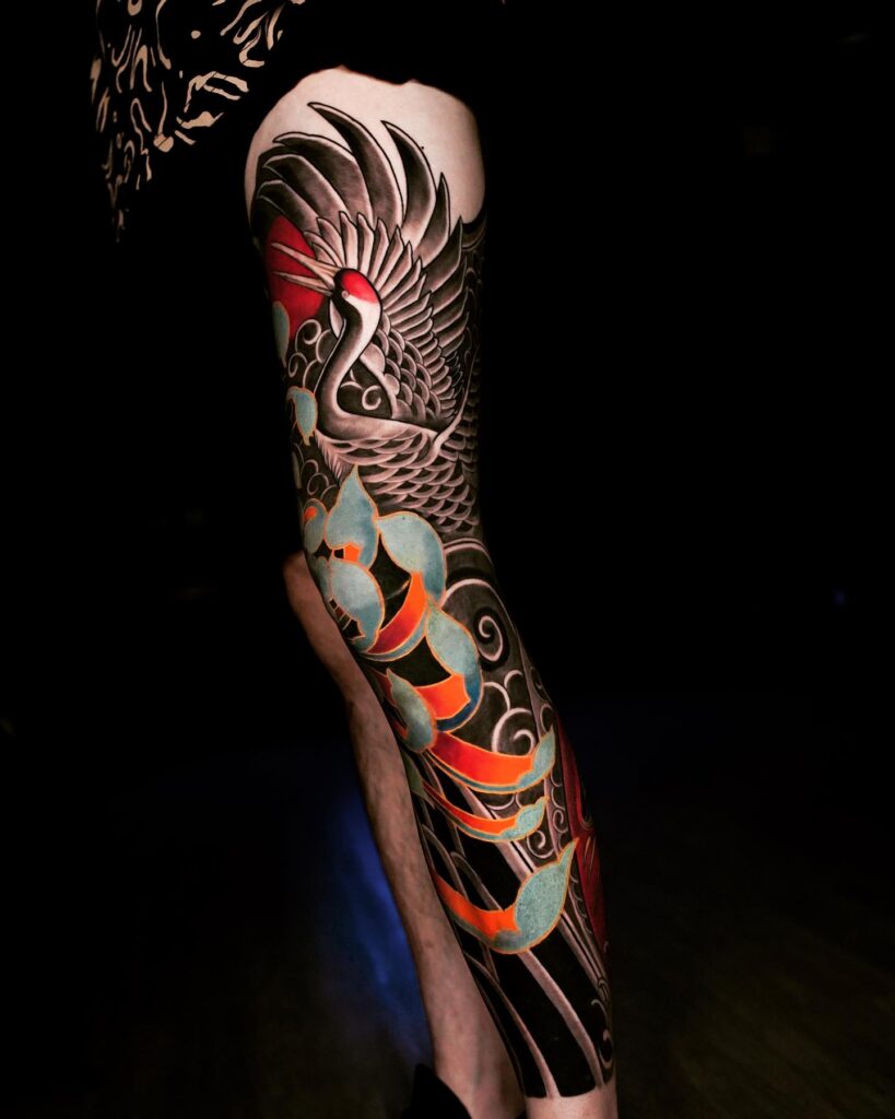 Japanese Style Leg Sleeve Tattoo