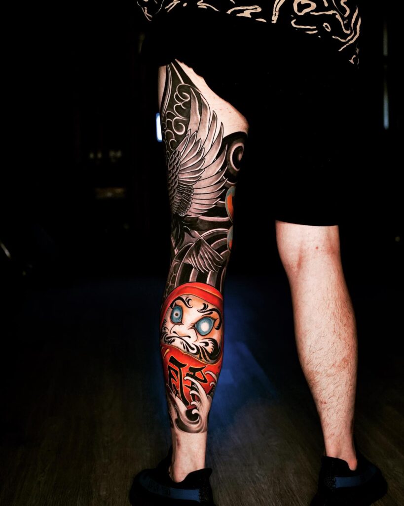 Japanese Daruma Doll Sleeve Tattoo by Lokub La Tattuu