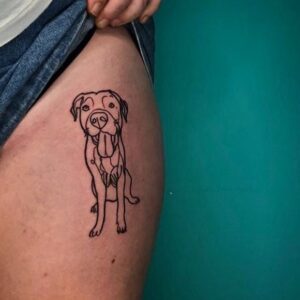 Line tattoo pitbull by Diamond Dog Canggu Bali blue background