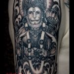 Black and grey Lord Hanuman tattoo by Prima, Ma Tatoo Bali