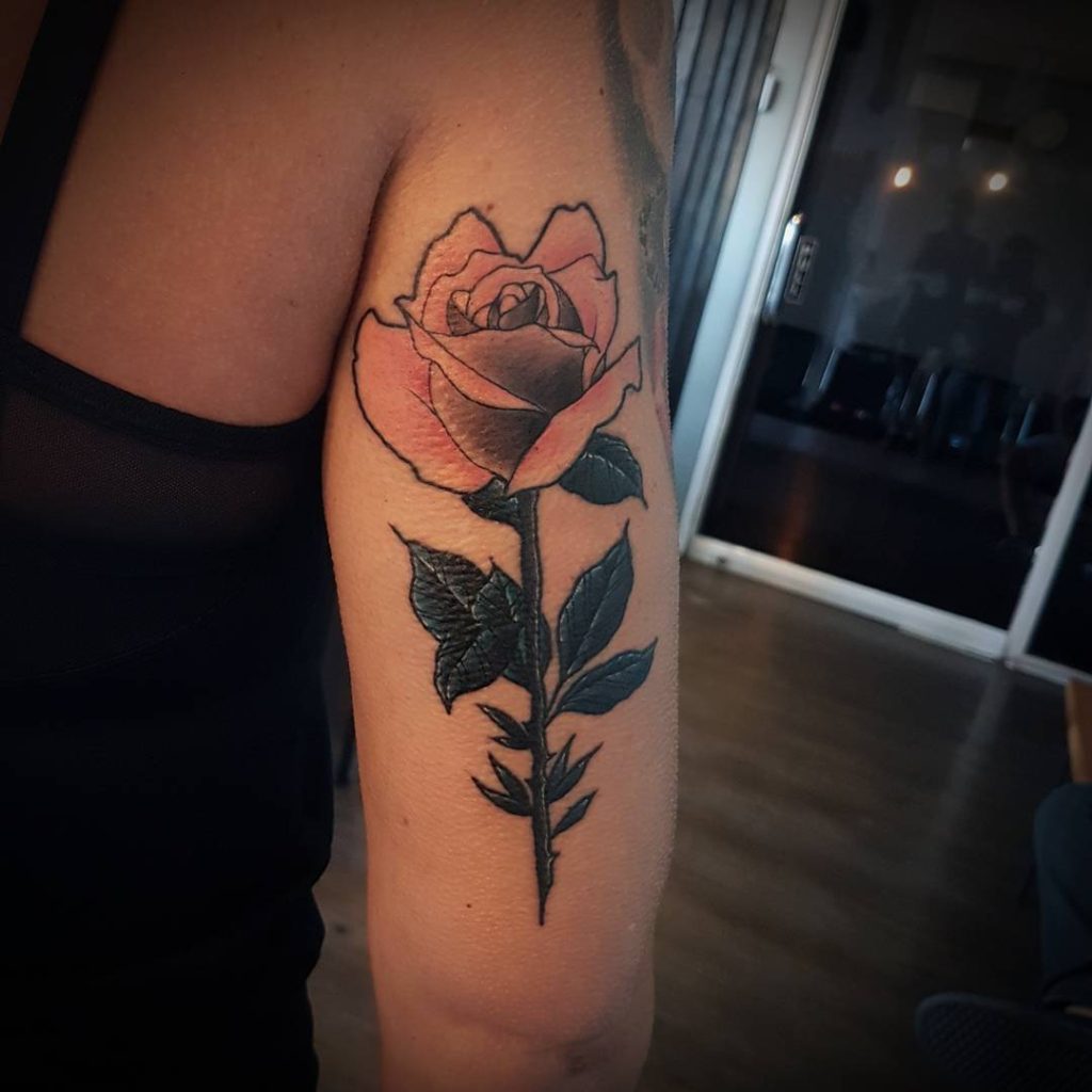 Delicate pink rose tattoo by Ucok