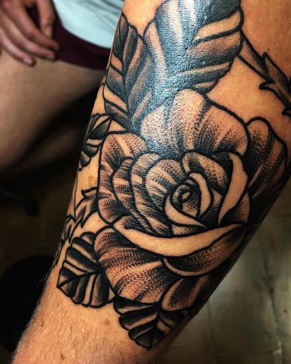 Arm Old School Rose Tattoo by Electric Anvil Tattoo