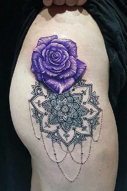 Mandala and Rose tattoo on half sleeve