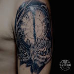 Rose and roman clock tattoo, Prima, MA TATTOO BALI