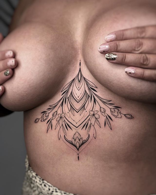 Floral sternum tattoo for maren_schue by Tihoksenya Babayaga Tattoo Studio Canggu Bali February 2019