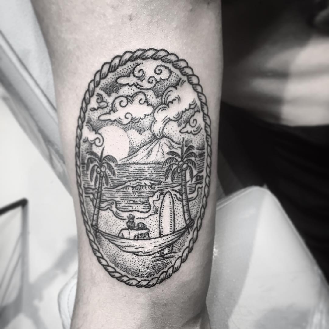 river scene tattoo