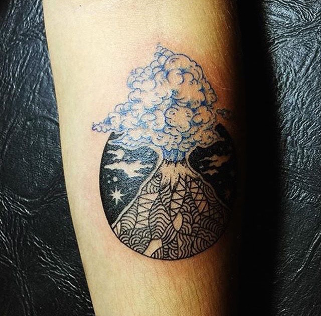 Bali volcano tattoo by Namaste Tattoo Ubud