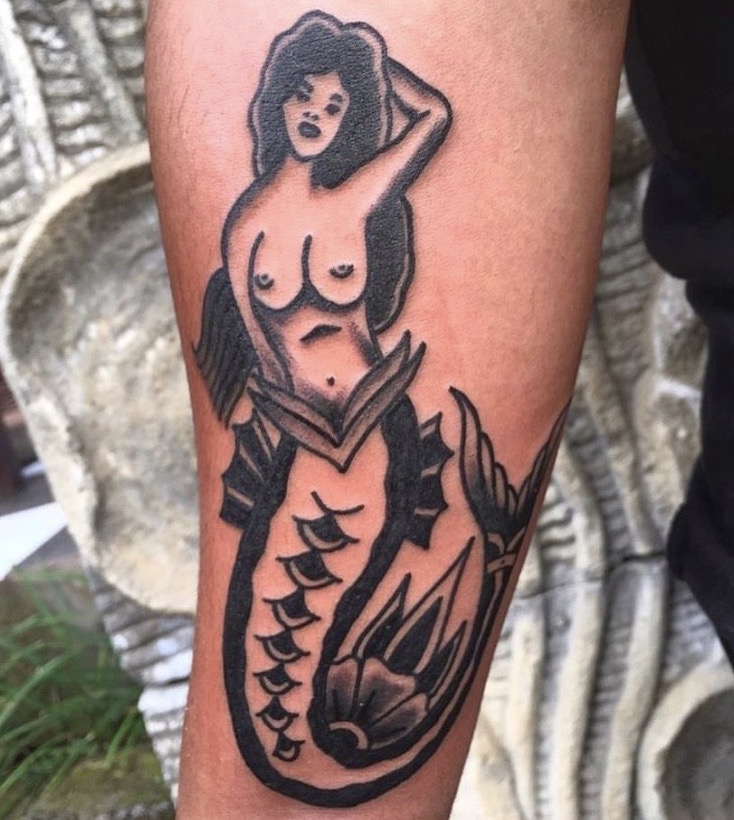 mermaid pinup tattoo by Chain Electric Tattoo HBSC Bali