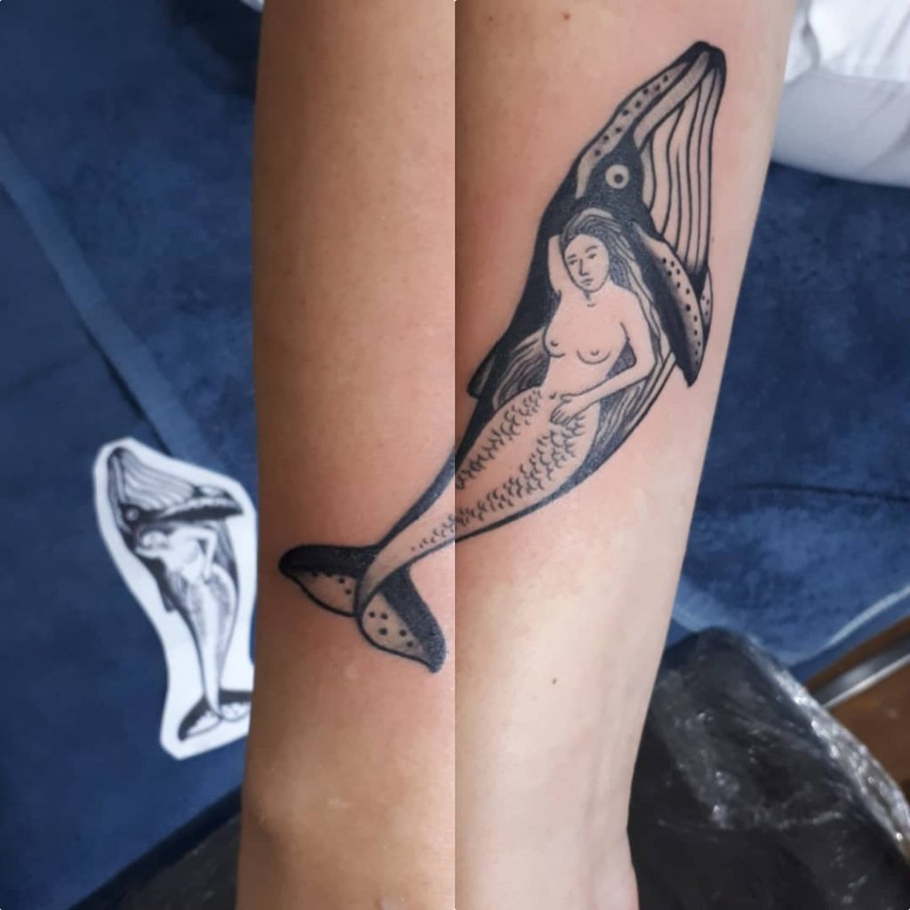 Whale and mermaid tattoo by genyol at big rock tattoo sanur