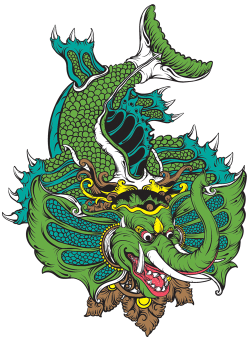 Gambar Gajah Mina - Illustration of green Balinese elephant sea monster on Fandom Indonesian Cryptids