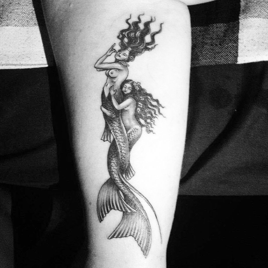 Two mermaids Bali tattoo by Ipin 2016