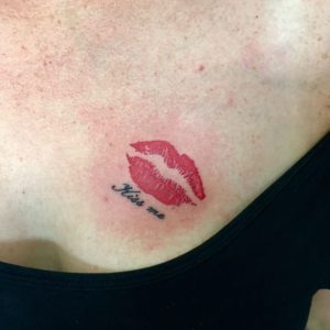 Red lips tattoo by Putu at Sunrise Ink Bali