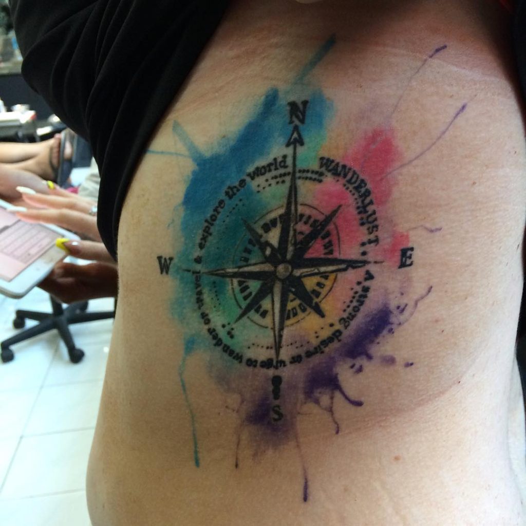 Watercolor compass tattoo Bali