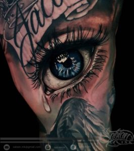 Realistic eye tattoo by Denario at Sabian Ink Bali