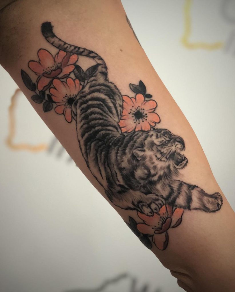 Bridget Hill Tiger Tattoo on Arm from Bali