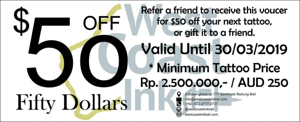 $50 off West Coast Ink Bali 