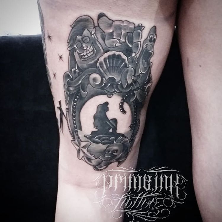 Ursula, Flounder and Ariel Little Mermaid tattoo by Monyeng Ilmns for Prime Ink Bali