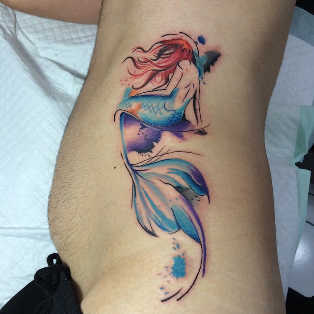 Watercolor mermaid tattoo by Eka Lelong 2015 Paradise Ink