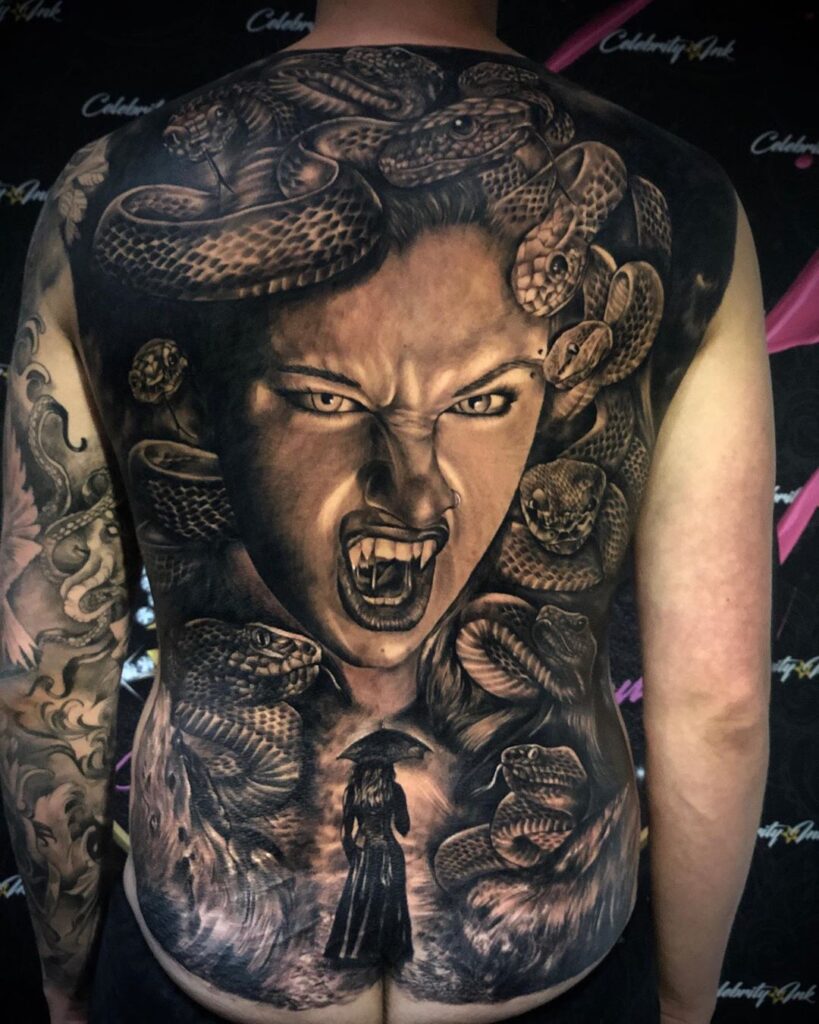 Medusa tattoo full back by Prim Ferry Celebrity Ink Bali February 2020