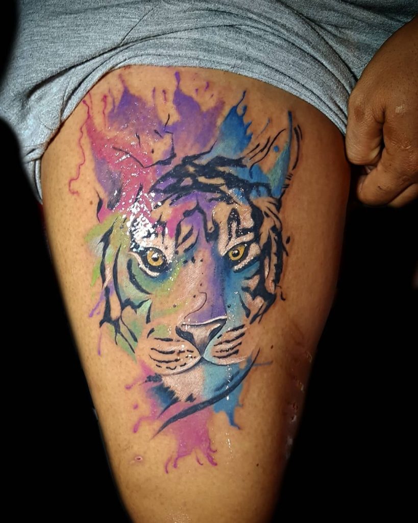 Watercolor tiger tattoo Bali