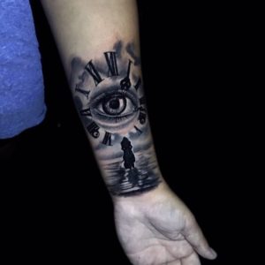 Inner arm eye tattoo by Andri for Diamond Dog Tattoo Shop