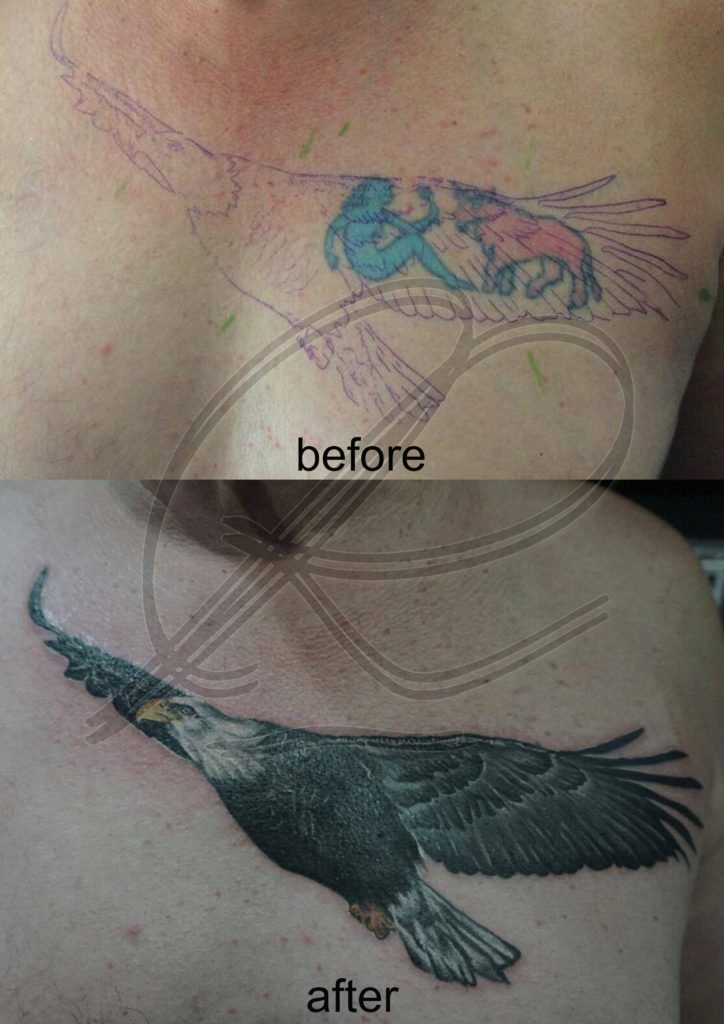 eagle cover up tattoo by Rand Ink