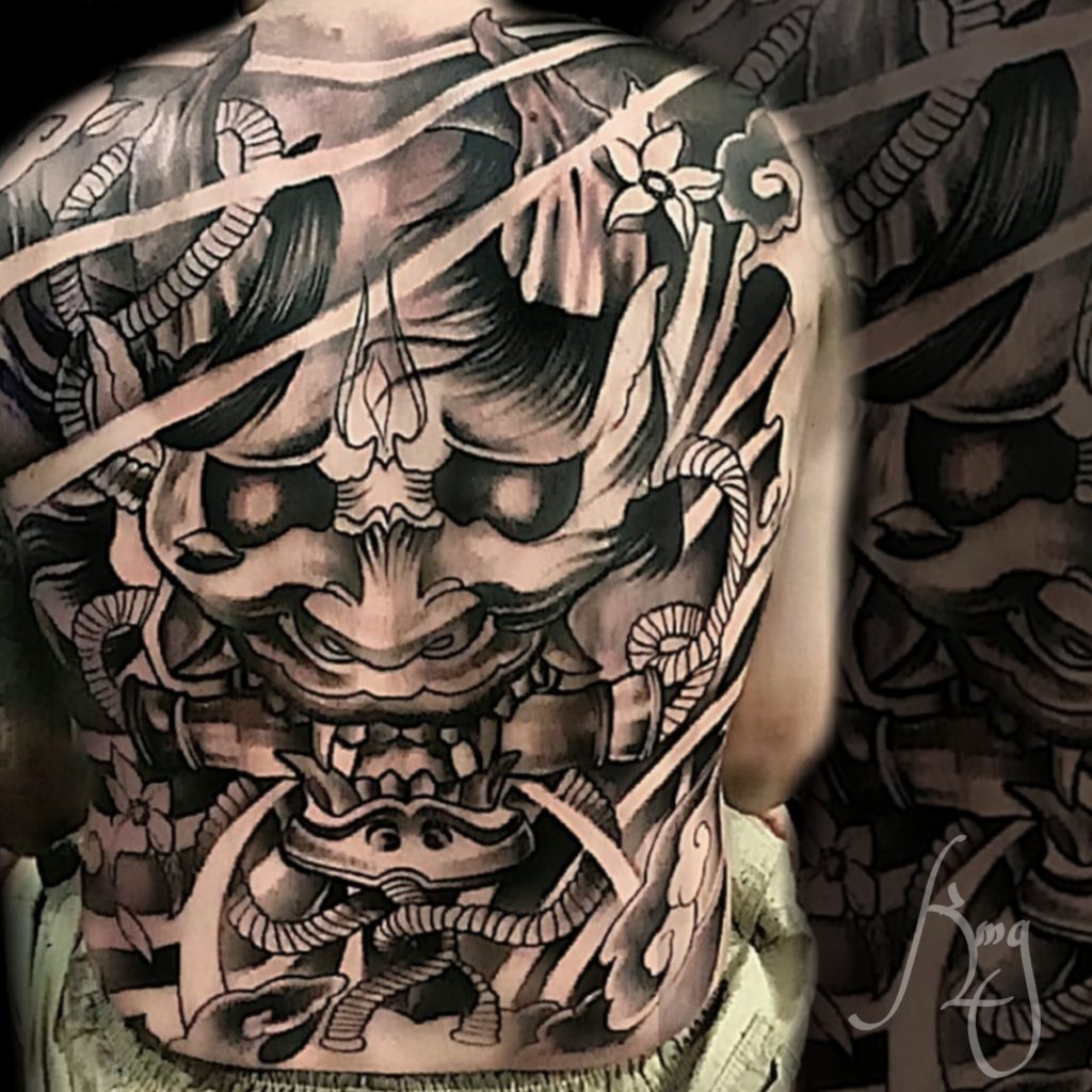 Hanya Mask Tattoo Backpiece by Komeng Inked