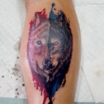 Watercolor tattoo wolf by artist Tude Gumer